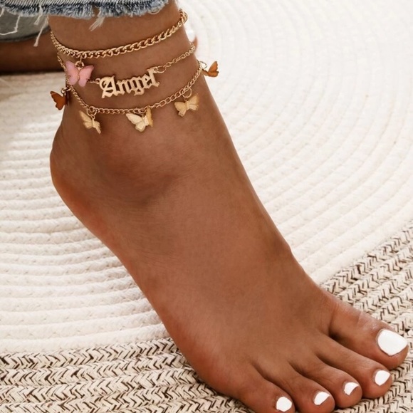 Download Mam262 Jewelry Layered Gold Butterfly Anklet Set Poshmark